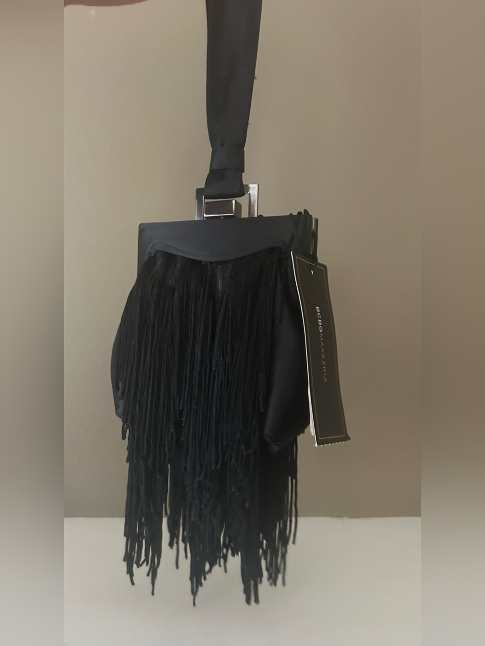 BCBGMAXAZRIA Eve Black Fringe Wristlet